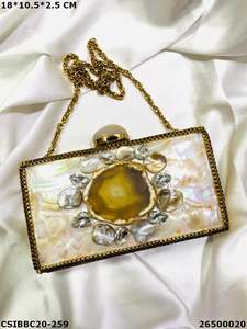 Handcrafted Designer Brass Evening <b>Bag</b> with Mother of Pearl Luxury Bridal <b>Wedding</b> Purse <b>Clutch</b> - Product Image 2