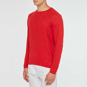 เสื้อสเวตเตอร์คอกลมสำหรับผู้ชายผ้าคอตตอนแขนยาวผ้าคอตตอนสำหรับ100% ทอดยาวเสื้อสเวตเตอร์ไหมพรมสีพื้นย้อมสี - Product Image 2