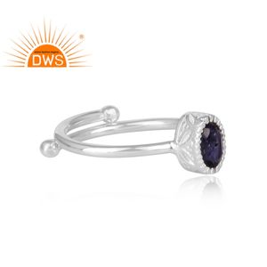 แหวนมงกุฎแฟนซีสำหรับผู้หญิงผู้ผลิตเครื่องประดับธรรมชาติ Iolite พลอยดีแหวนเงินผู้จัดจำหน่ายเครื่องประดับ - Product Image 3
