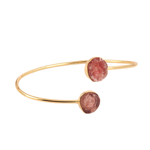 Unisex <b>Adjustable</b> Brass Gold Plated Strawberry Quartz <b>Bracelet</b> Natural Raw Look Wholesale Supply Fashion Bangle Factory Price - Product Image 1
