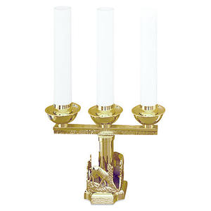 เชิงเทียนทองเหลืองยืนด้วยสามแขนคริสตจักรอุปกรณ์ Brassworld อินเดีย - Product Image 1