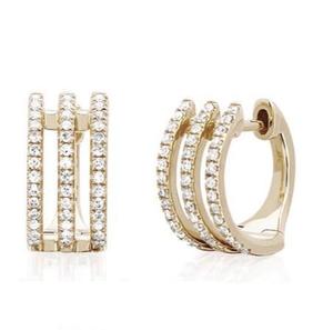 Pendientes de Aro de Diseño de Tres Líneas con Diamantes Redondos Reales de 1.00 TCW en Oro Amarillo de 14K |   Joyería Fina de Lujo para Mujer - Product Image 1