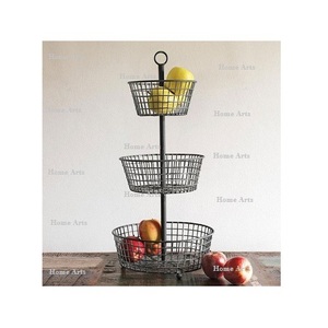 ตะกร้าลวดเหล็กสีดำดีไซน์ที่น่าชื่นชมตะกร้าเก็บของทรงกลมขนาดกำหนดเองได้โดยใช้ศิลปะในบ้าน - Product Image 2