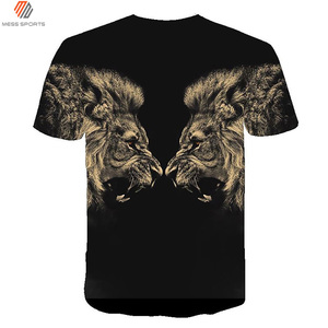 T-shirt à manches courtes noir pour homme avec imprimé lion, col rond, style décontracté, coupe régulière, 100% polyester tricoté respirant - Product Image 2
