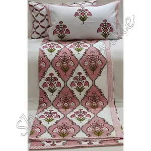 Tissu en coton indien beau drap housse accrocheur 3 pièces ensemble de literie indien Sanganeri imprimé fleuri 100% coton drap de lit