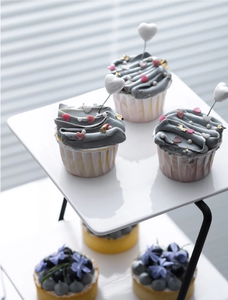 Bandeja de cerámica blanca cuadrada de 3 niveles para comida, plato para servir con estante de hierro - Product Image 4