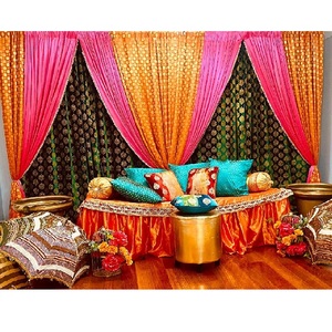 Royal <b>Mehndi</b> Sangeet Backdrop <b>Decoration</b> Shiny Wedding Backdrop for <b>Mehndi</b> Event Wedding Colorful Sangeet Stage Backdrops - Product Image 1