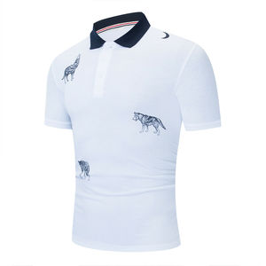 เสื้อโปโลแขนสั้นผู้ชายลายหมาป่า,เสื้อยืดลำลองผ้าฝ้ายมีโลโก้วัสดุผ้าคุณภาพสูง - Product Image 1