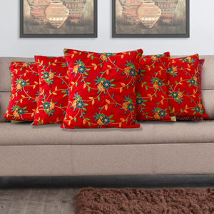 Handmade Indian Reddish Suzani Embroidered <b>Cushion</b> <b>Cover</b> Woolen Pillow <b>Cover</b> in <b>Silk</b> and Cotton for Home or Hotel Use - Product Image 1