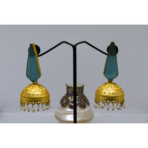 trending latest fashion handmade golden matte finishing brass stone jhumka hoop earing for <b>girls</b> and women - Product Image 2