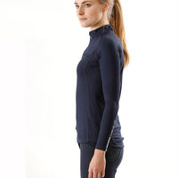 Haut de sport équestre pour femme, ajusté, à manches longues, avec fermeture éclair 1/4, respirant, séchage rapide, à sequins