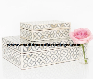 Caja de joyería con incrustaciones de hueso rectangulares hechas a mano de madera Natural con almacenamiento de pañuelos para collares, pulseras, anillos, colgantes, pendientes - Product Image 6