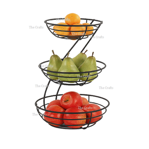 Panier à légumes et fruits à trois niveaux en fer noir avec un panier de rangement pour ustensiles de cuisine de qualité exclusive - Product Image 4
