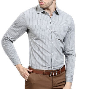 Camisa de vestir de algodón ajustada de manga larga para hombre 2023, diseño informal sólido, franela individual incluida, transpirable, de secado rápido, personalizable - Product Image 1
