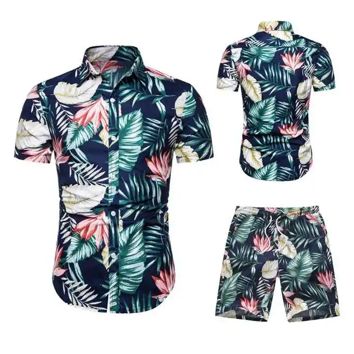 Men's Summer Suit Short Sleeve Casual Button Down Shirt Swim Trunks 2 Piece Set Outfits Beach Hawaiian Shirts/Shorts