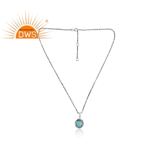 Pendentif de pierre naturelle zircon Turquoise 925, en forme ronde, chaîne et collier en argent surdimensionné, vente en gros - Product Image 2