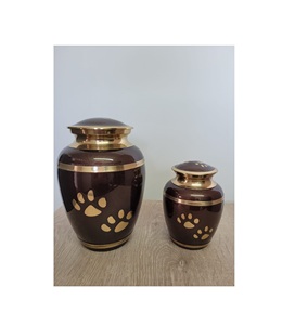 Suministros funerarios de urna de cremación de mascotas, suministros de latón, marrón, con pata amarilla impresa - Product Image 1