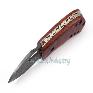 Liner <b>Lock</b> , Rose wood Handle Grip Hand Made Damascus <b>Small</b> Folding pocket Knife (smk1314) - Product Image 1