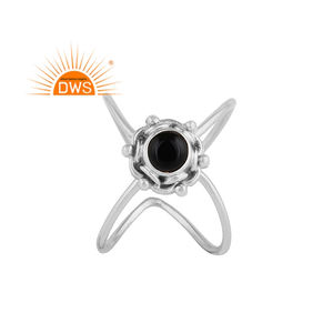 การออกแบบวินเทจแหวนเงินผู้จัดจำหน่ายเครื่องประดับพลอยธรรมชาติสีดำนิลแหวนเครื่องประดับผู้ค้าส่ง - Product Image 1