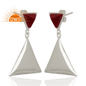 Pendientes de plata de ley con gema de corindón de Rubí, pendientes triangulares de pirámide, venta al por mayor - Product Image 2