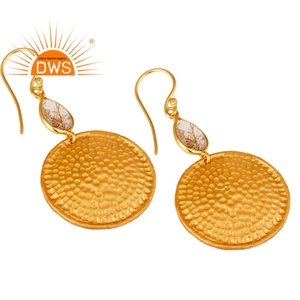 Boucles d'oreilles à disque martelé, bijou pendant en or massif plaqué or 18k, 50 pièces - Product Image 2
