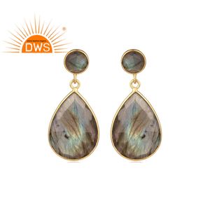 ต่างหูหินอัญมณีลาบราดอไรต์ต่างหูแบบห้อยอัญมณีเครื่องประดับผู้ผลิตเงินแท้สีดำอินเทรนด์ทรงกลม1ชิ้น - Product Image 1