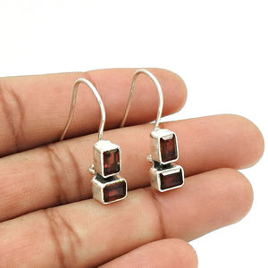 January Birthstone Jewelry 925 Sterling Silver Natural Red <b>Garnet</b> Gemstone Classic Style Dangle <b>Earrings</b> for Birthdays Parties - Product Image 2