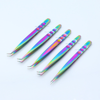 Pince à cils Zona Industries Rainbow Plasma en acier inoxydable à pointe de précision pour application de volume d'extensions de cils, fermeture douce