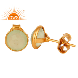 Ronda 18K chapado en oro de plata verde Calcedonia piedras preciosas señoras Stud pendiente joyería proveedor colección clásica - Product Image 3