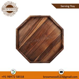 Bandeja de servicio grande de madera de acacia hecha a mano versátil con asas para comedor y uso bandeja de madera octogonal suministro directo de fábrica - Product Image 2