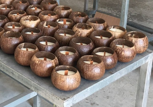 Handmade Coconut Tealight Candle Holder, Palm <b>Leaf</b> Hand Carved Coconut Tealight Holder - Product Image 3