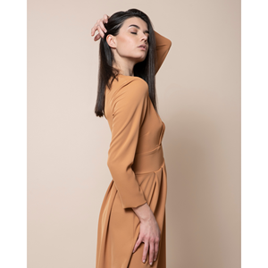 Vestido largo estilo <span class=keywords><strong>imperio</strong></span> de la mejor calidad 100% italiano, con manga 3/4, cuello en V y cremallera <span class=keywords><strong>invisible</strong></span> en el lateral para ceremonias. - Product Image 4