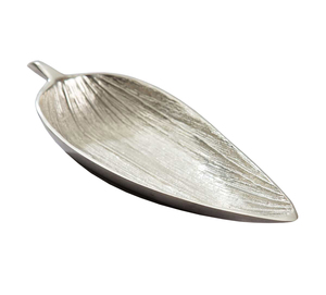 Plateau de service exclusif pour servir de délicieux plats et desserts, plateau de service pour café et en-cas, finition argentée, forme de feuille, plateau de service pour la restauration - Product Image 1