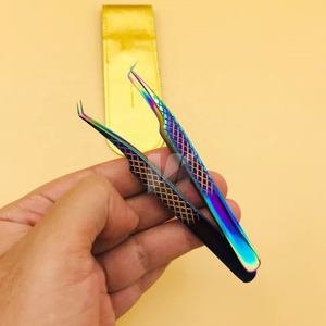 Pince à sourcils en fibre arc-en-ciel à pointe en L avec logo personnalisé de haute qualité 45 Extension de cils à 90 degrés en acier inoxydable durable - Product Image 2