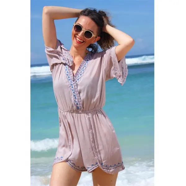 Hot Selected Piece V Neck Rompers Beach Dress Women Elegant Summer Bohemian Gypsy Playsuit Australian Girls Resort Party Tunic