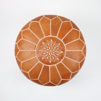 Pouf en cuir marocain fait main de luxe personnalisé, couleur cognac, siège bas pliable, design antique, chambre à coucher, salon, appartement