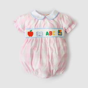 Barboteuse décontractée smockée ABC pour bébé fille style rentrée scolaire avec Pattern-BB2165 à lettres - Product Image 3
