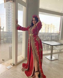 RED BEAUTIFUL CAFTAN EMBROIDERY of DABKA, CRYSTAL GLASS BEADS,GLASS STONE WORK for PARTY-WEAR @ 2022 - Product Image 1