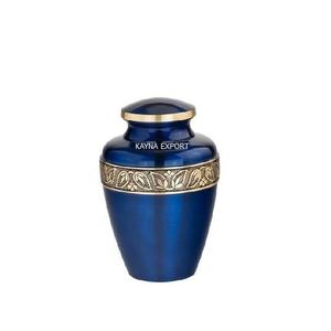 Urne de crémation pour adulte en métal bleu brillant, gravée, pour cendres, en laiton, bon marché, gravée pour adulte, capacité cubique de 200, dernière collection - Product Image 1