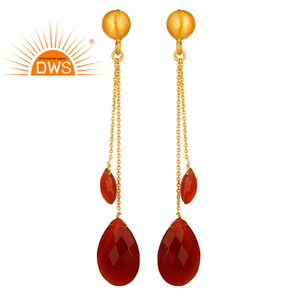 Faceted Indian Red Onyx <b>Earrings</b> Designer <b>Silver</b> Jewelry Wholesale 18k Gold Plated <b>Chain</b> Drop <b>Earrings</b> Classic Collection - Product Image 1