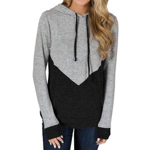 Women Color Block Long Sleeve Drawstring Hooded Top - Product Image 5