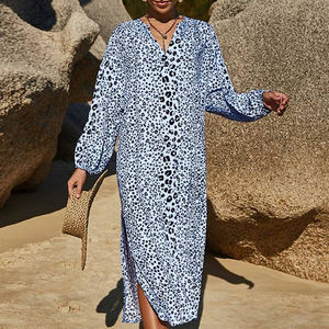 Venta caliente de las mujeres 100% de algodón Maxi vestido Floral leopardo tejido patrón elegante Casual transpirable Natural ODM pedidos bienvenidos para - Product Image 1