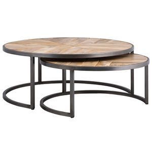 Table basse contemporaine imbriquée avec finition noire en métal et bois pour meubles de salon et de salle à manger meubles de maison à usage général - Product Image 1