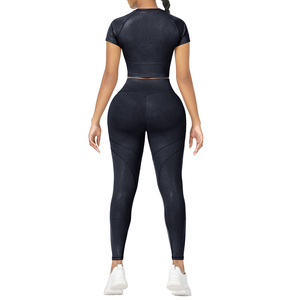 Women's 2 Piece Gym Set <b>Short</b> <b>Sleeve</b> Zipper <b>Top</b> High Waist Leggings Sporty Tracksuit - Product Image 5
