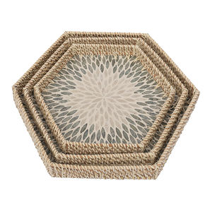 Plateau de service en osier mosaïque Vintage de haute qualité avec nacre nouveaux paniers de rangement en gros au Vietnam - Product Image 1