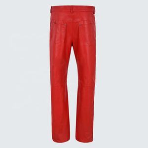 Pantalones de cuero auténtico 100% para hombre PIHA, rojos, estilo motero, clásicos, de invierno, para correr, formales, diseño personalizado, vaqueros con cierre de botones - Product Image 5