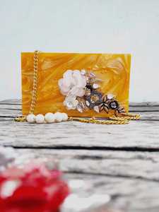 Sac à main pour femmes Pochette avec perle de nacre Embellissement en résine Métal Pierre Broderie Chaîne Décorations florales Meilleur cadeau pour les femmes - Product Image 5