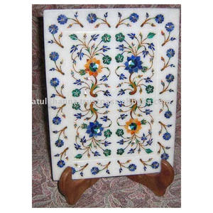 Plateau en marbre blanc, belle incrustation, - Product Image 1