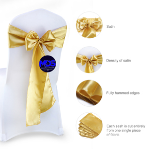 Ceinturage en Satin pour housse de chaise, 12 pcs/lot, décoration pour mariage et événements, couleur or - Product Image 2