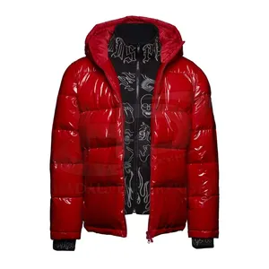 Groothandel Outdoor Warm Eend Custom Logo Nylon Zwarte Hooded Winter Bubble Bladerdeeg Gevuld Down Puffer Jassen Voor Mannen